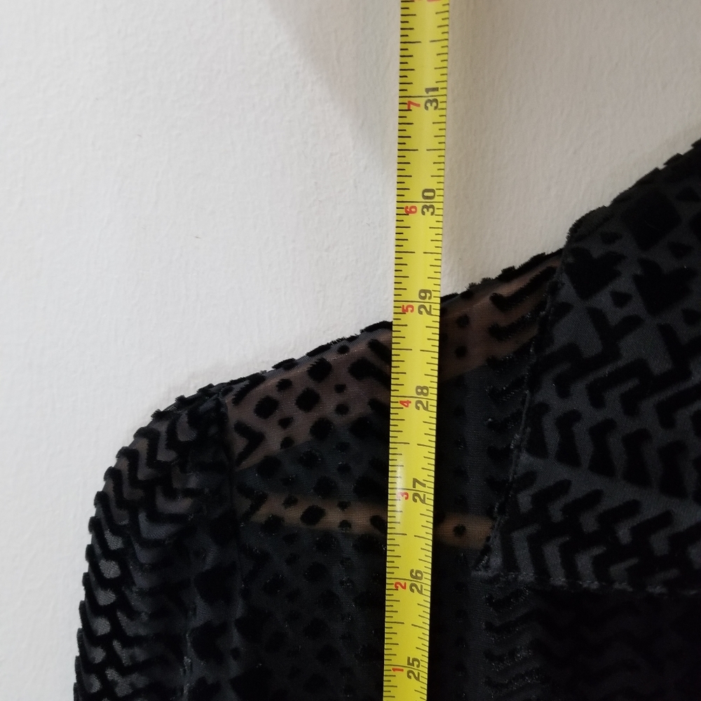 Alice + Olivia Black Semi Sheer Velvet Burnout Buttondown Babydoll Blouse XS-S - Picture 7 of 10